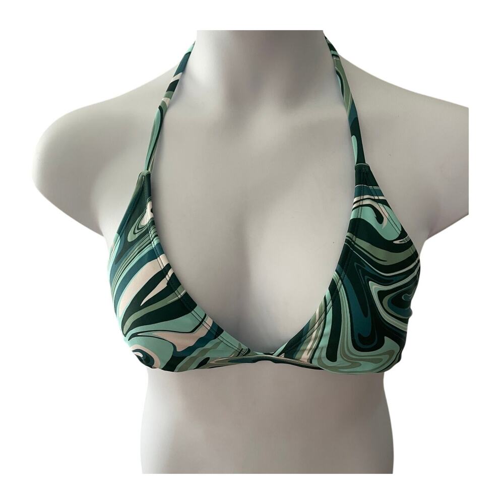 XHILERATION, SIZE L, GREEN SWIRL DETAIL BIKINI TOP